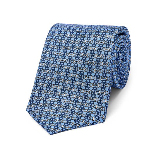 Snaffle Bit Silk Twill Tie in Sky and Navy