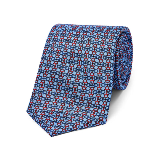 Snaffle Bit Silk Twill Tie in Sky and Red
