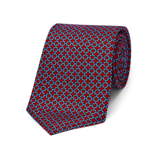 Chain Link Silk Twill Tie in Red and Blue