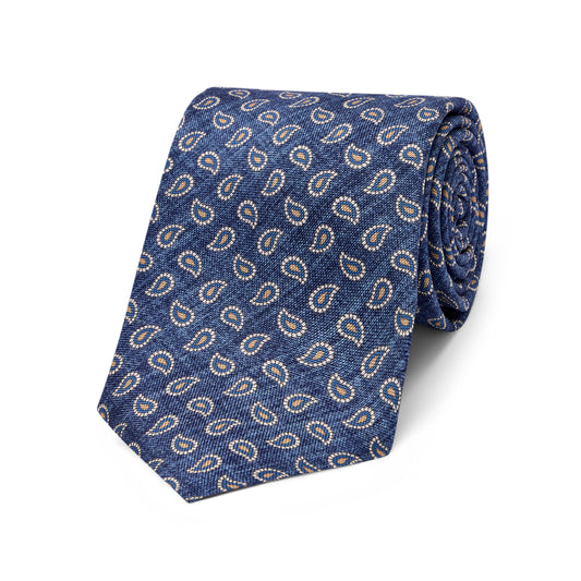 Teardrop Motif Panama Silk Tie in Blue