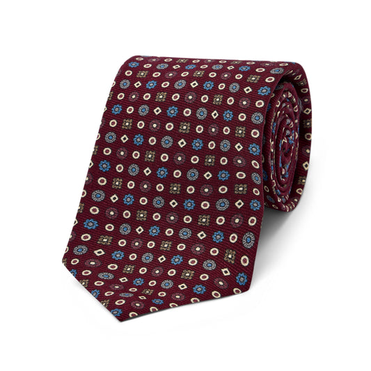 Italian Floral Motif Silk Tie in Wine