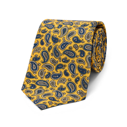 Elegant Paisley Motif Silk Tie in Lemon