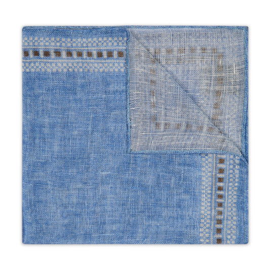 Mosaic Border Linen Pocket Square in Blue