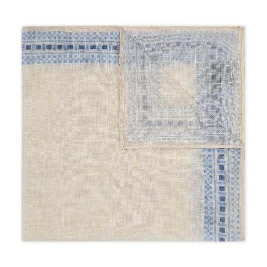Mosaic Border Linen Pocket Square in Ivory