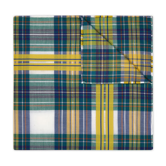 Scottish Check Batiste Cotton Pocket Square in Green and Yellow