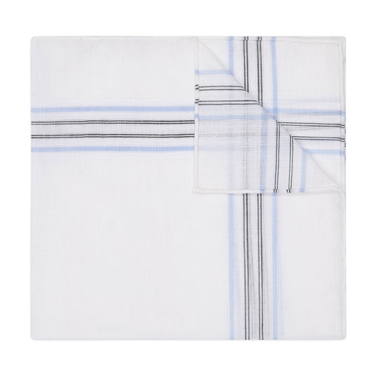 Aran Linen Cotton Pocket Square in White and Blue