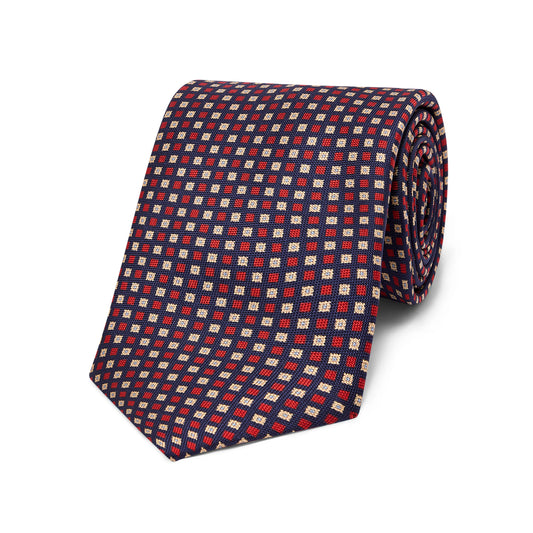 Floral Check Panama Silk Tie in Navy