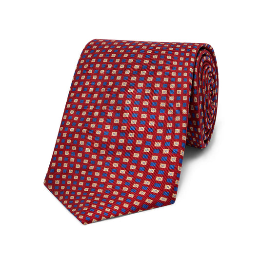 Floral Check Panama Silk Tie in Red