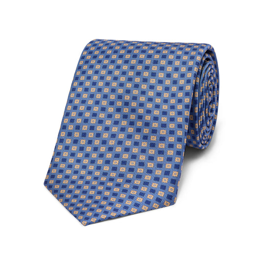 Floral Check Panama Silk Tie in Sky Blue