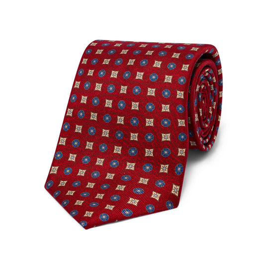 Floral Motif Panama Silk Tie in Red