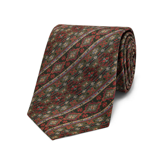 Venetian Floral Silk Twill Tie in Olive Green