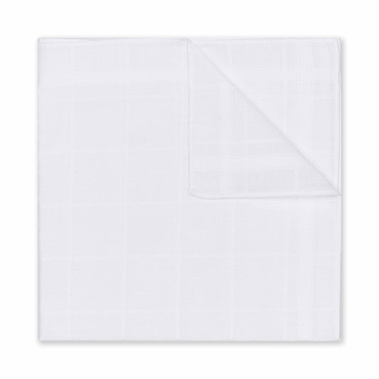 Satin Border Check Cotton Handkerchief in White
