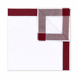Solid Border White Cotton Handkerchief in Burgundy