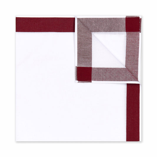 Solid Border White Cotton Handkerchief in Burgundy