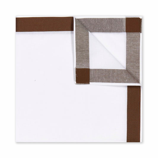 Solid Border White Cotton Handkerchief in Chocolate