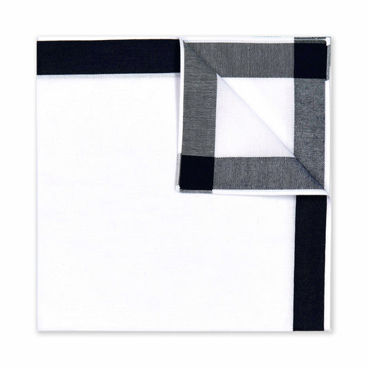 Solid Border White Cotton Handkerchief in Navy