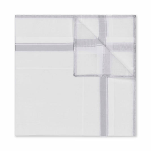 Contrast Check Border White Cotton Handkerchief in Silver