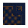 Navy blue pocket square with gold polka dot pattern
