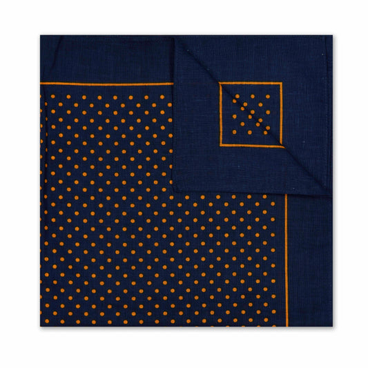 Cotton Polka Dot Cotton Handkerchief in Navy and Orange
