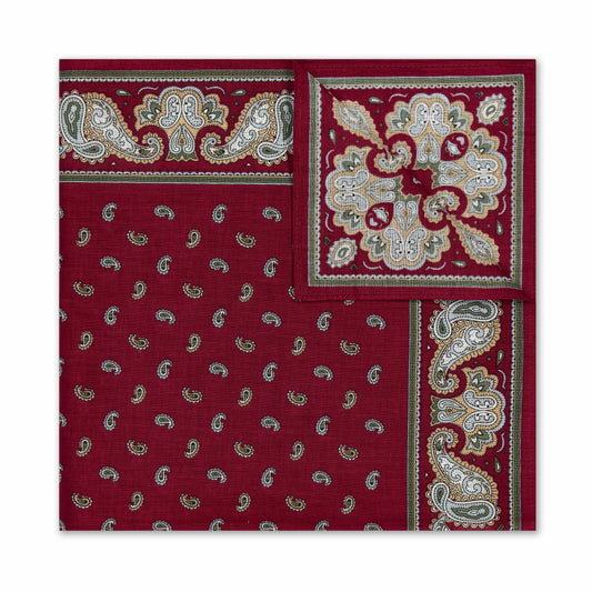Pine Paisley Cotton Handkerchief in Burgundy