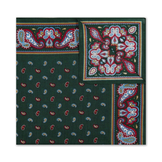 Pine Paisley Cotton Handkerchief in Green