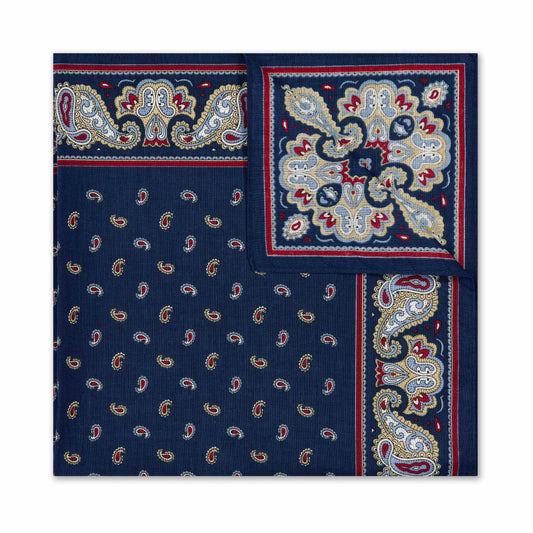 Pine Paisley Cotton Handkerchief in Navy