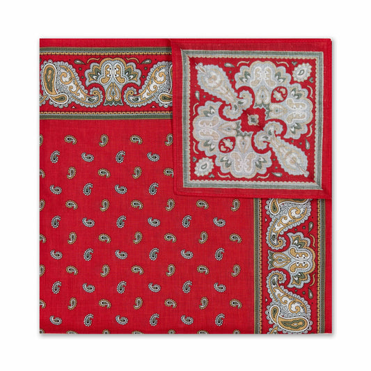 Pine Paisley Cotton Handkerchief in Red