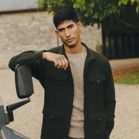 English Wool Flannel Safari Jacket in Loden Green