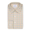 Tattersall Check Brushed Cotton Classic Fit Button Cuff Shirt in Brown and Blue