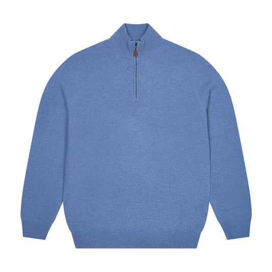 Kinloss Lambswool Quarter Zip Jumper in Heather Blue