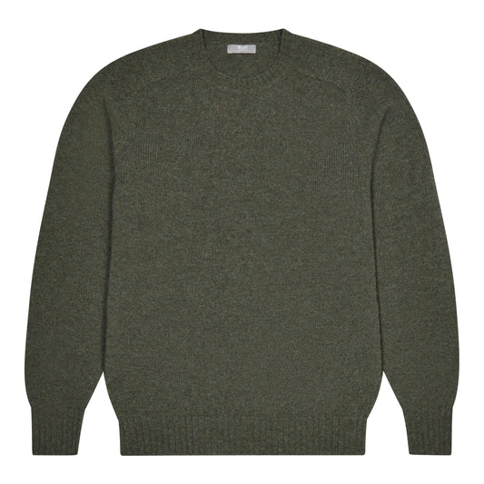 Hillswick Brushed Shetland Crew Neck Jumper in Loden Green