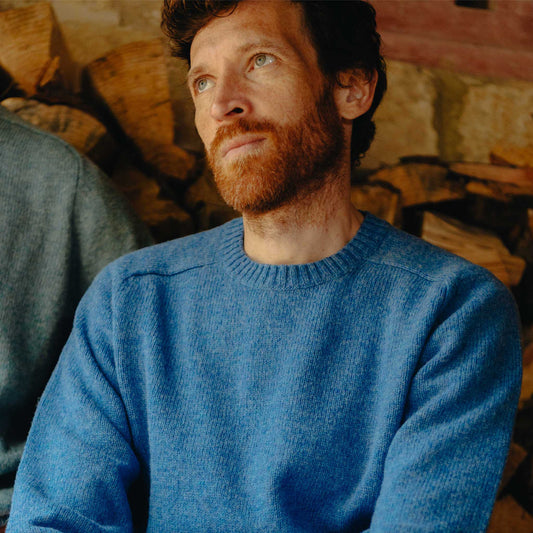 Hillswick Brushed Shetland Crew Neck Jumper in Nordic Blue