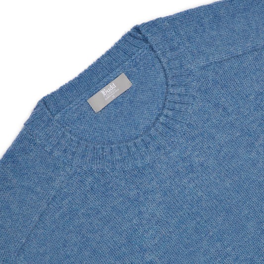 Hillswick Brushed Shetland Crew Neck Jumper in Nordic Blue