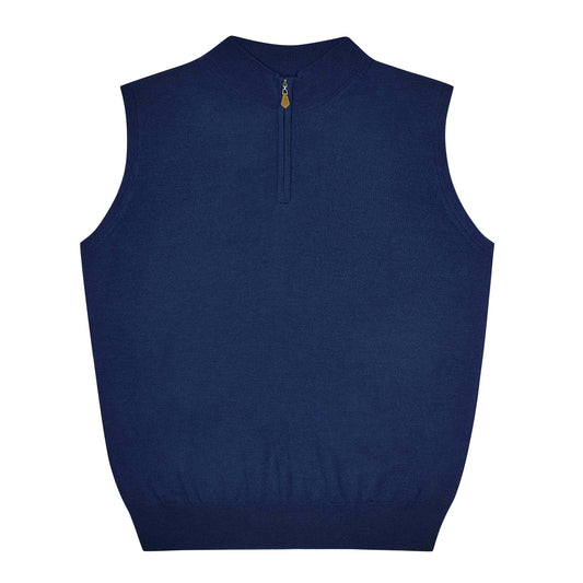 Leven Fine Merino Quarter Zip Gilet in Cobalt Blue