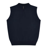 Leven Fine Merino Quarter Zip Gilet in Navy