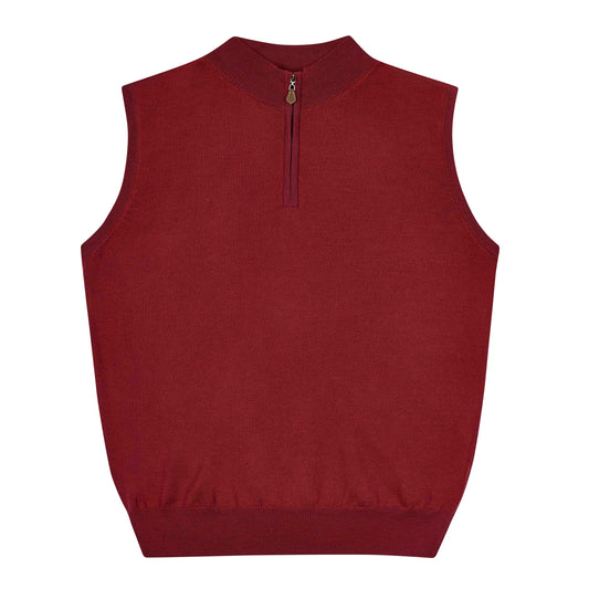 Leven Fine Merino Quarter Zip Gilet in Scarlet
