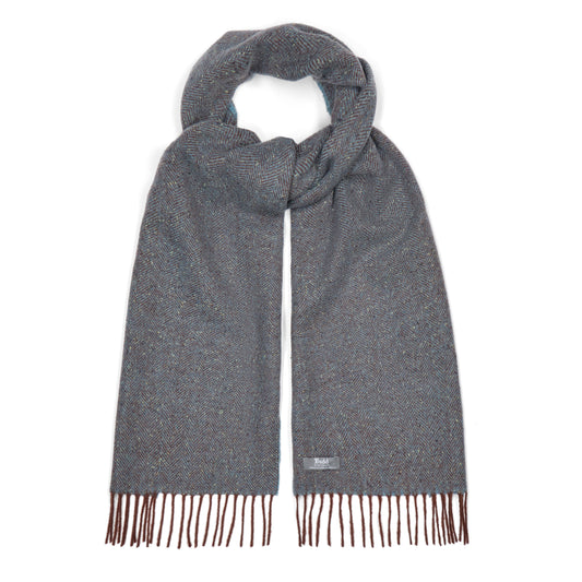 Donegal Herringbone Wool and Silk Scarf in Bramble Blue
