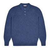 Holt Cotton Fine Knit Long Sleeve Polo Shirt in Denim