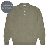 Green sweater on a white background with 'Online & In-Store' text.