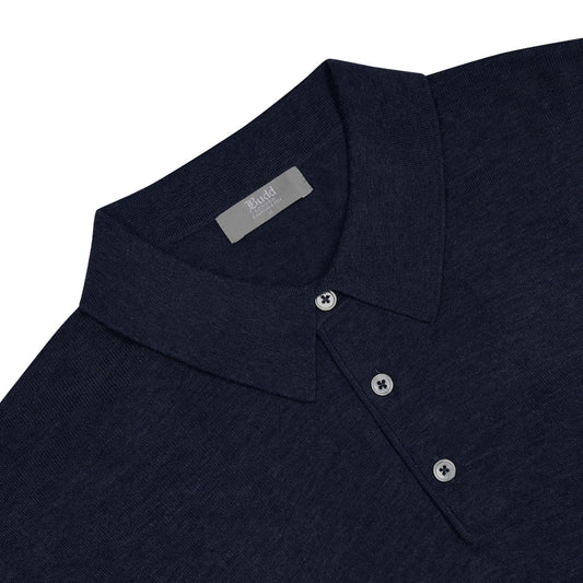 Holt Cotton Fine Knit Long Sleeve Polo Shirt in Navy