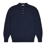 Holt Cotton Fine Knit Long Sleeve Polo Shirt in Navy