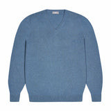Drayton Cotton and Cashmere Fine Knit V-Neck Jumper in Carolina Blue