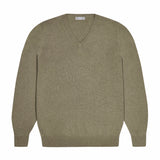 Drayton Cotton and Cashmere Fine Knit V-Neck Jumper in Laurel Green