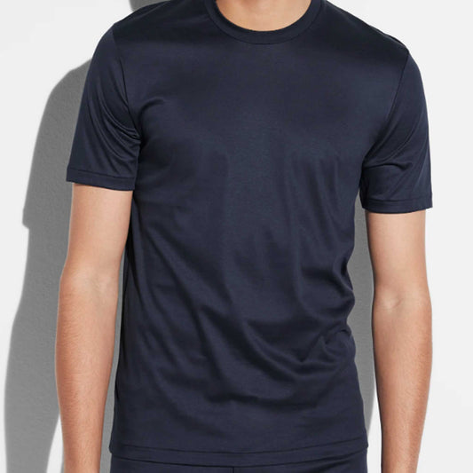 Zimmerli Sea Island Cotton Crew Neck T-Shirt in Navy