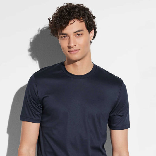 Zimmerli Sea Island Cotton Crew Neck T-Shirt in Navy