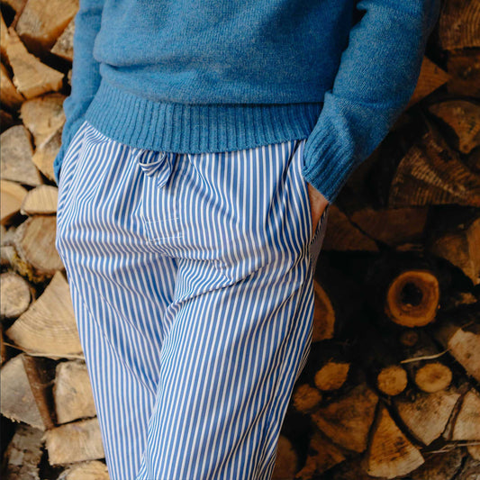 Tailored Fit Budd Stripe Pull On Pyjama Bottoms in Edwardian Blue