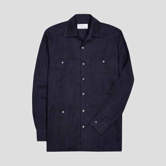 Signature Guayabera Shirt in Navy