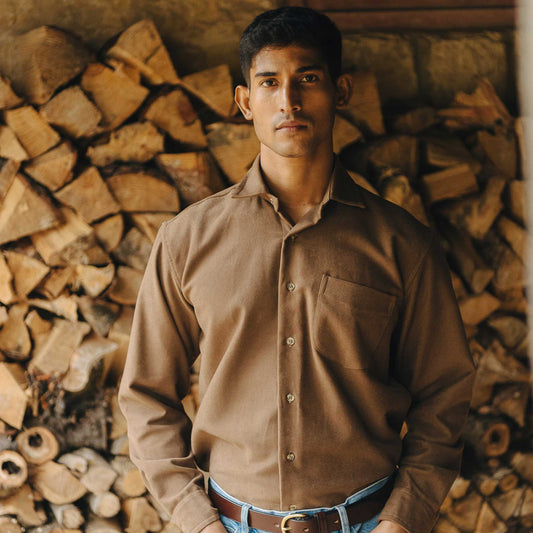 Casual Fit Moleskin Overshirt in Brown