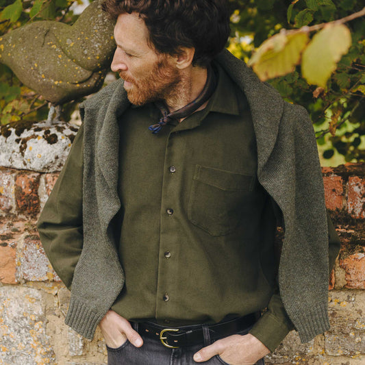 Casual Fit Moleskin Overshirt in Olive Green