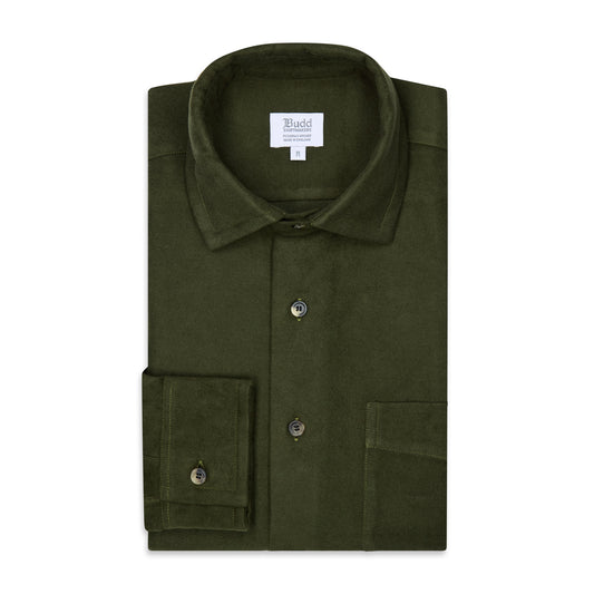 Casual Fit Moleskin Overshirt in Olive Green